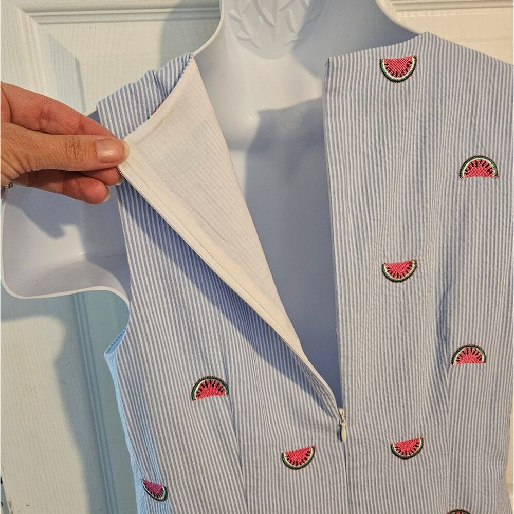 TALBOTS Woman's Blue & white striped dress with Watermelons Cotton sz. 4 - Picture 4 of 7